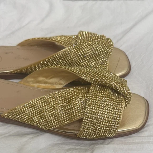 Sam Edelman knotted Gold Crystal Slide Sandals 9.5 issie - Picture 9 of 10